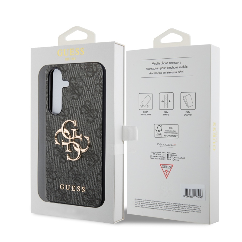 Guess PU 4G Metal Logo Zadní Kryt pro Samsung Galaxy S24 Grey
