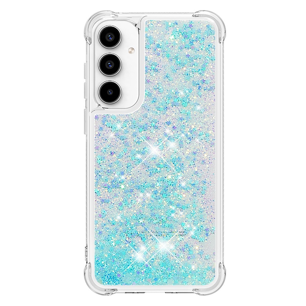 Glitter gelový přesýpací obal na Samsung Galaxy A35 5G - modrý/hvězdičky