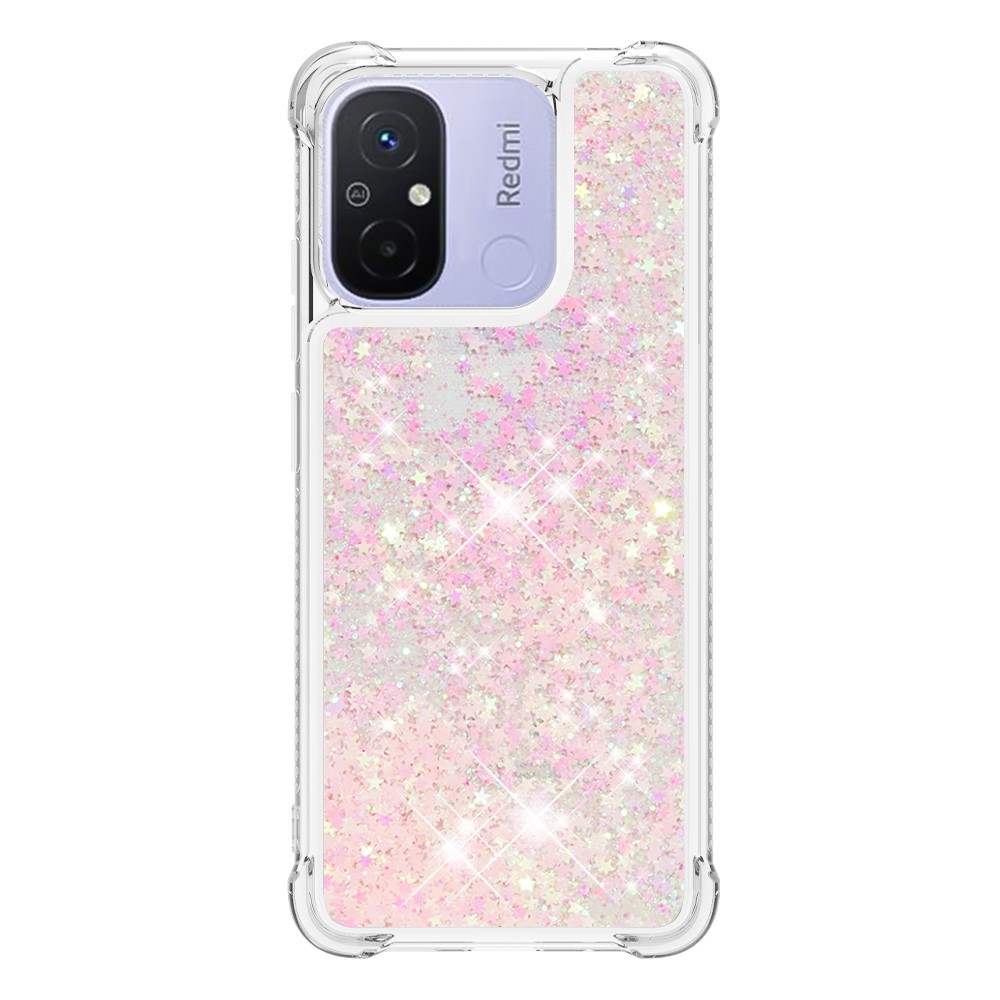 Glitter přesýpací gelový obal na Xiaomi Redmi 12C - růžový/hvězdičky