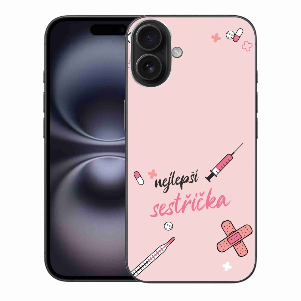 Gelový kryt mmCase na iPhone 16 Plus - nejlepší sestřička růžové pozadí