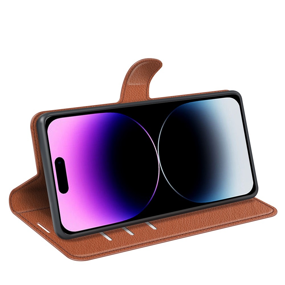 Litchi knížkové pouzdro na iPhone 15 Pro - hnědé