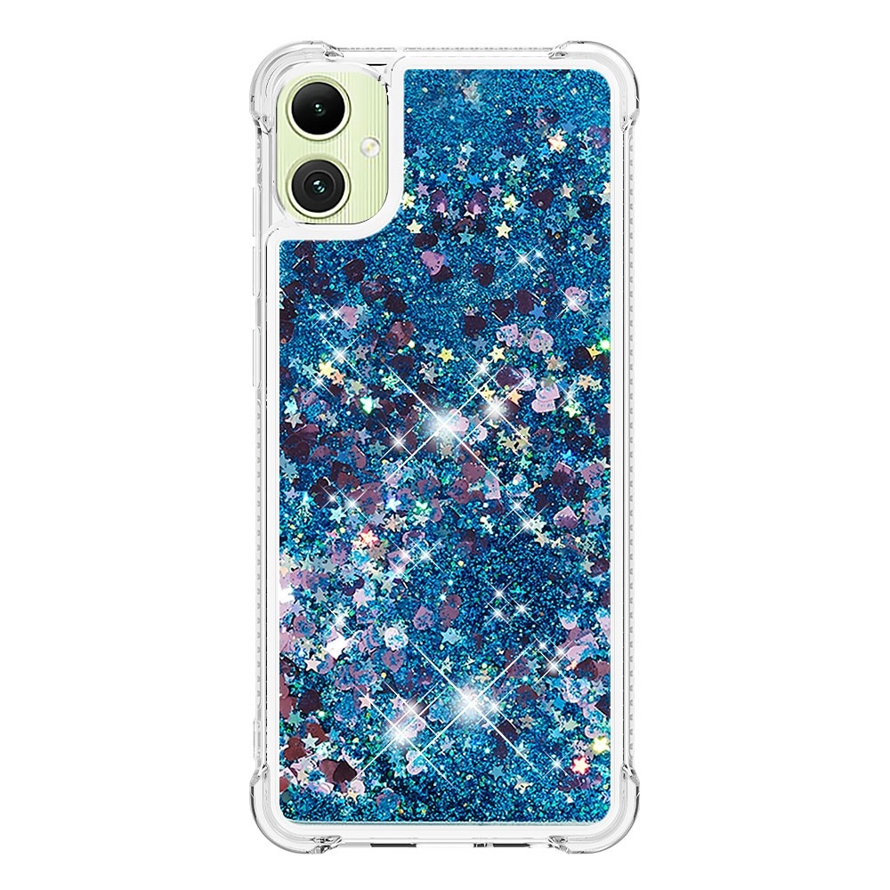 Glitter přesýpací gelový obal na Samsung Galaxy A06 4G - modrý/srdíčka
