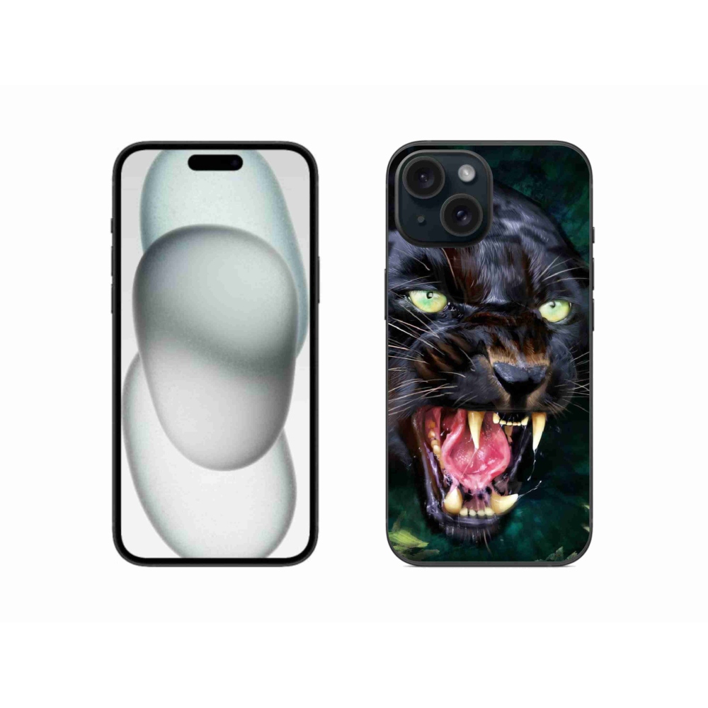 Gelový kryt mmCase na iPhone 15 - rozzuřený černý panter
