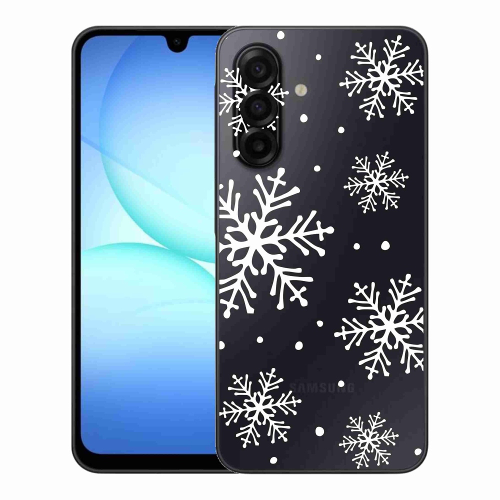Gelový kryt mmCase na Samsung Galaxy A17 4G/5G - bílé vločky na průhledném pozadí