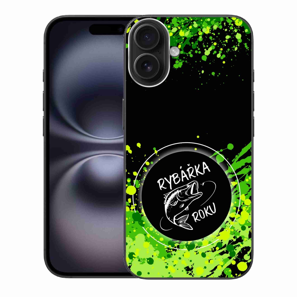 Gelový kryt mmCase na iPhone 16 Plus - rybářka roku černé pozadí