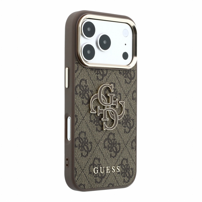 Guess PU 4G Resin Metal Logo Zadní Kryt pro iPhone 18 Pro Brown