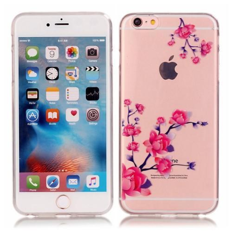 Transparentní slim gelový obal na iPhone 6 a iPhone 6s - kvetoucí větvička