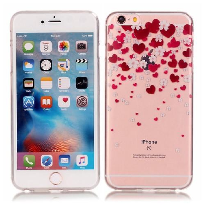 Transparentní slim gelový obal na iPhone 6 a iPhone 6s - srdíčka