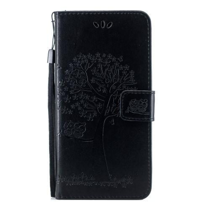 Tree PU kožené peněženkové pouzdro na mobil Honor 20 Lite/Honor 20e - černé