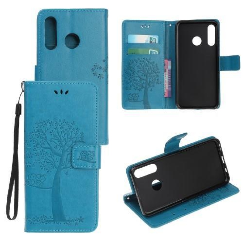 Tree PU kožené peněženkové pouzdro na mobil Honor 20 Lite/Honor 20e - modré