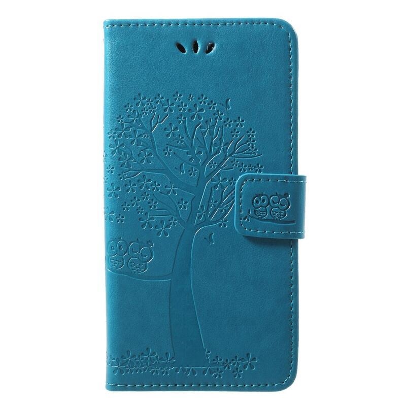 Tree PU kožené peněženkové pouzdro na mobil Huawei P20 Lite - modré