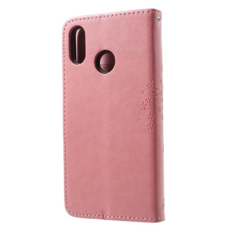 Tree PU kožené peněženkové pouzdro na mobil Huawei P20 Lite - růžové