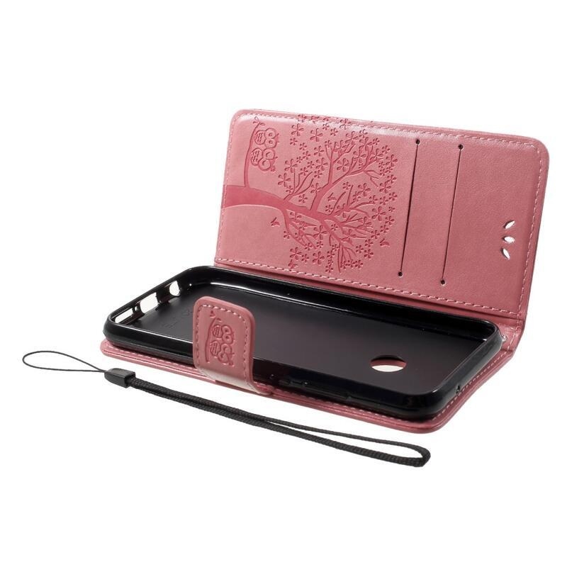 Tree PU kožené peněženkové pouzdro na mobil Huawei P20 Lite - růžové