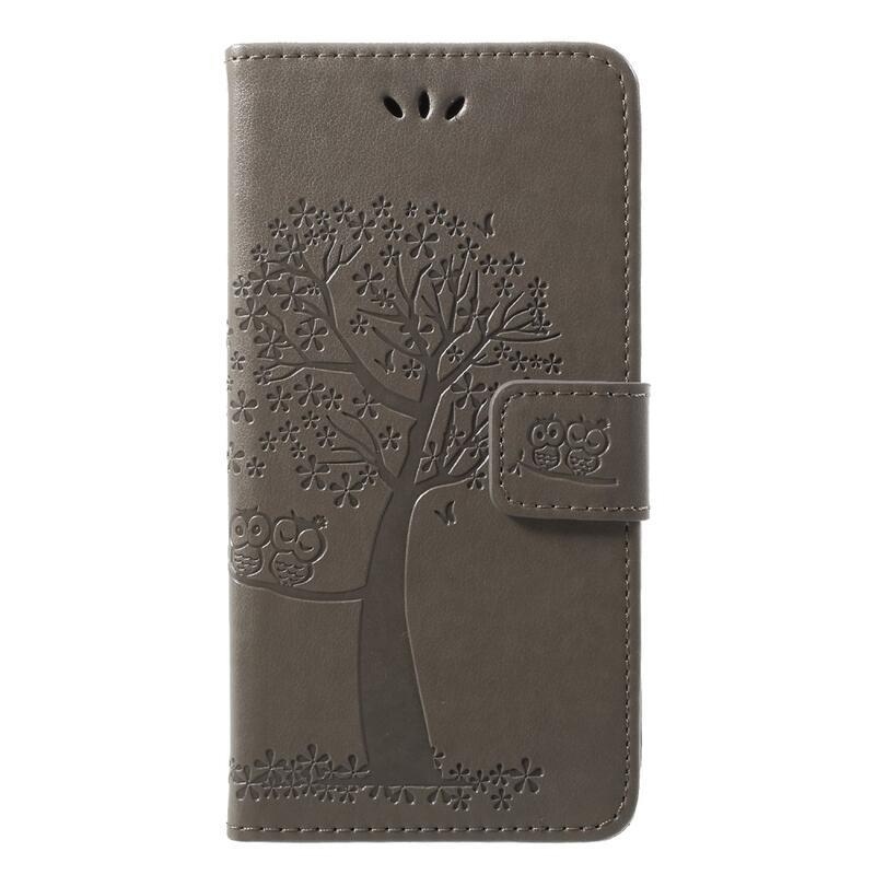 Tree PU kožené peněženkové pouzdro na mobil Huawei P20 Lite - šedé