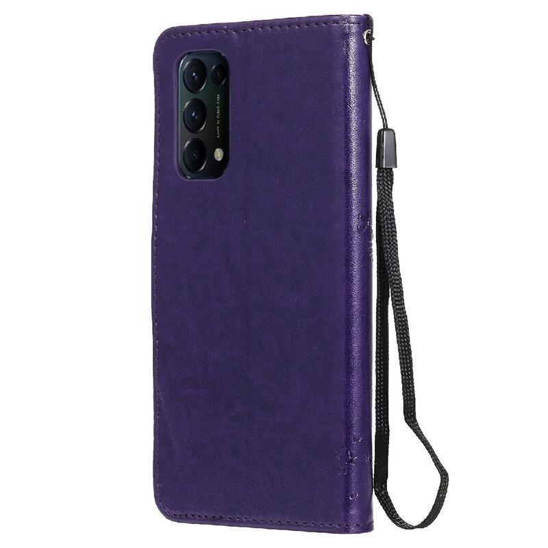 Tree PU kožené peněženkové pouzdro na mobil Oppo Reno 5 4G/5G - fialové