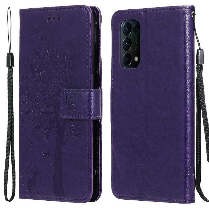 Tree PU kožené peněženkové pouzdro na mobil Oppo Reno 5 4G/5G - fialové