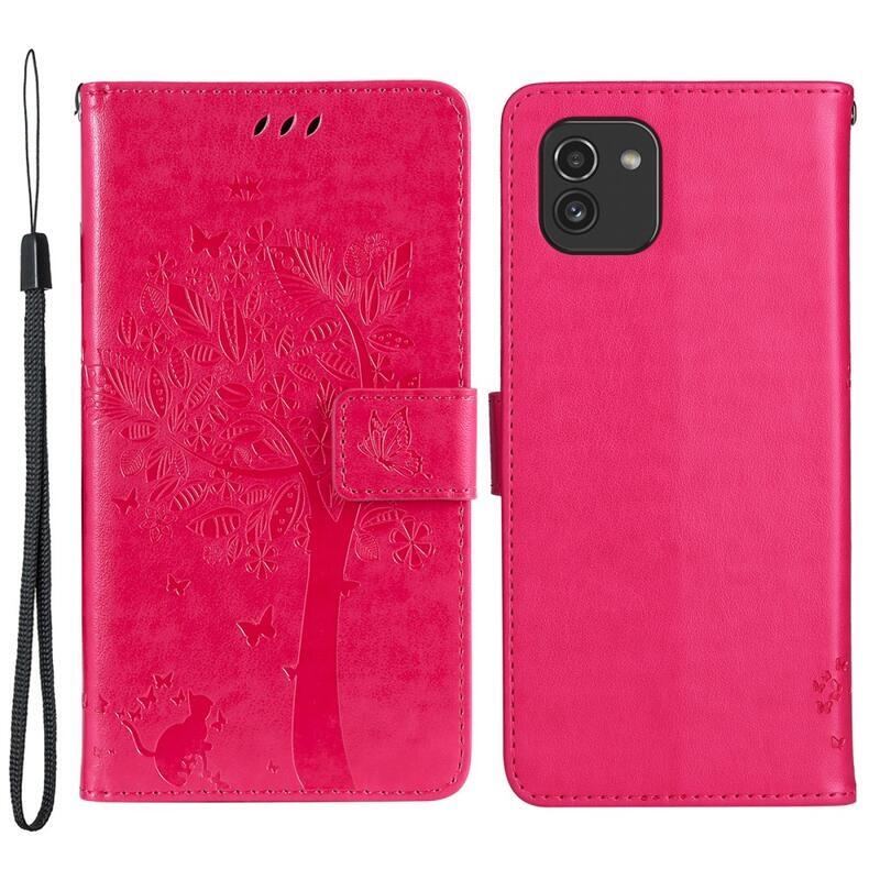Tree PU kožené peněženkové pouzdro na mobil Samsung Galaxy A03 - rose