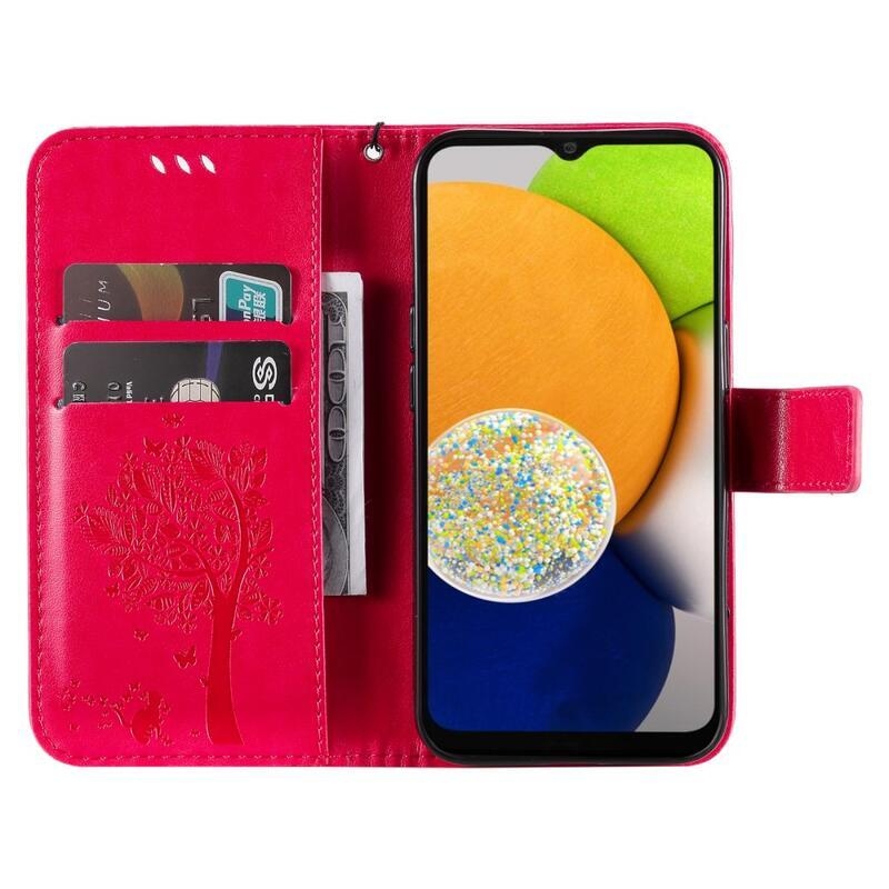 Tree PU kožené peněženkové pouzdro na mobil Samsung Galaxy A03 - rose