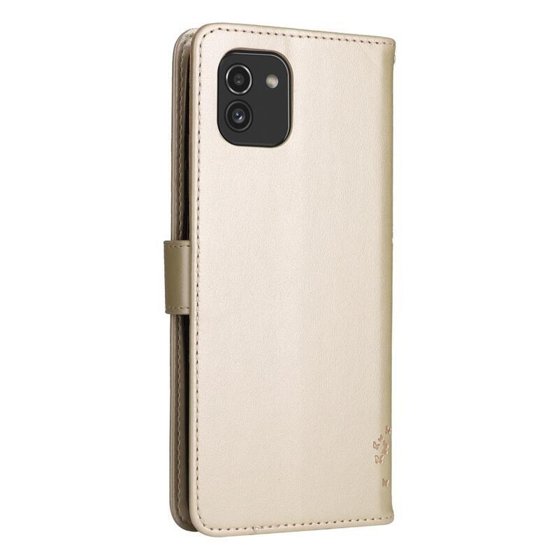 Tree PU kožené peněženkové pouzdro na mobil Samsung Galaxy A03 - zlaté
