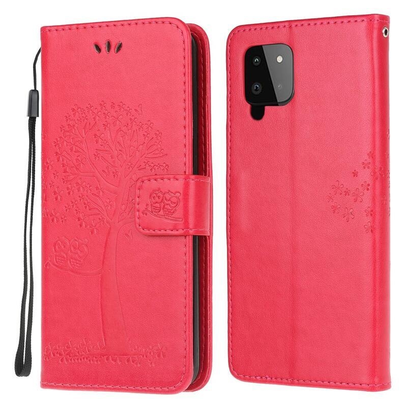 Tree PU kožené peněženkové pouzdro na mobil Samsung Galaxy A22 4G - červené