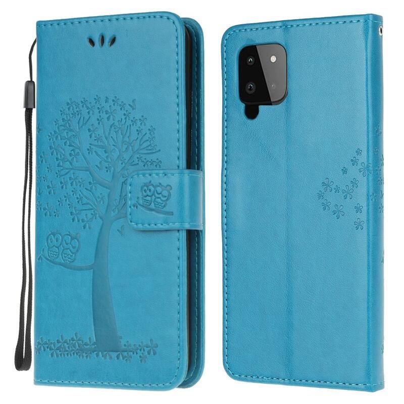 Tree PU kožené peněženkové pouzdro na mobil Samsung Galaxy A22 4G - modré