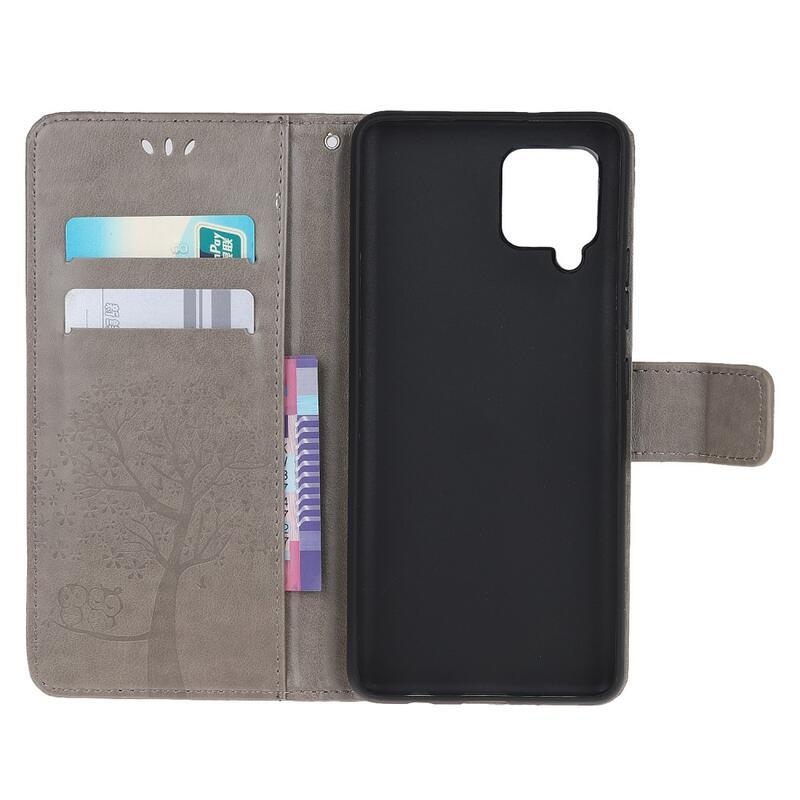Tree PU kožené peněženkové pouzdro na mobil Samsung Galaxy A22 4G - šedé