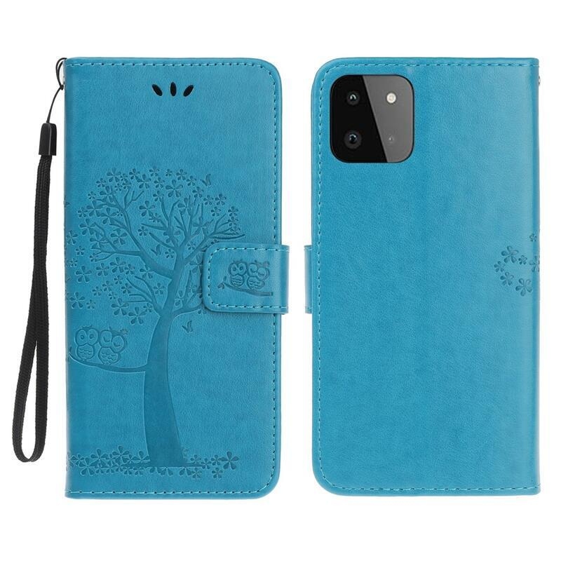 Tree PU kožené peněženkové pouzdro na mobil Samsung Galaxy A22 5G - modré