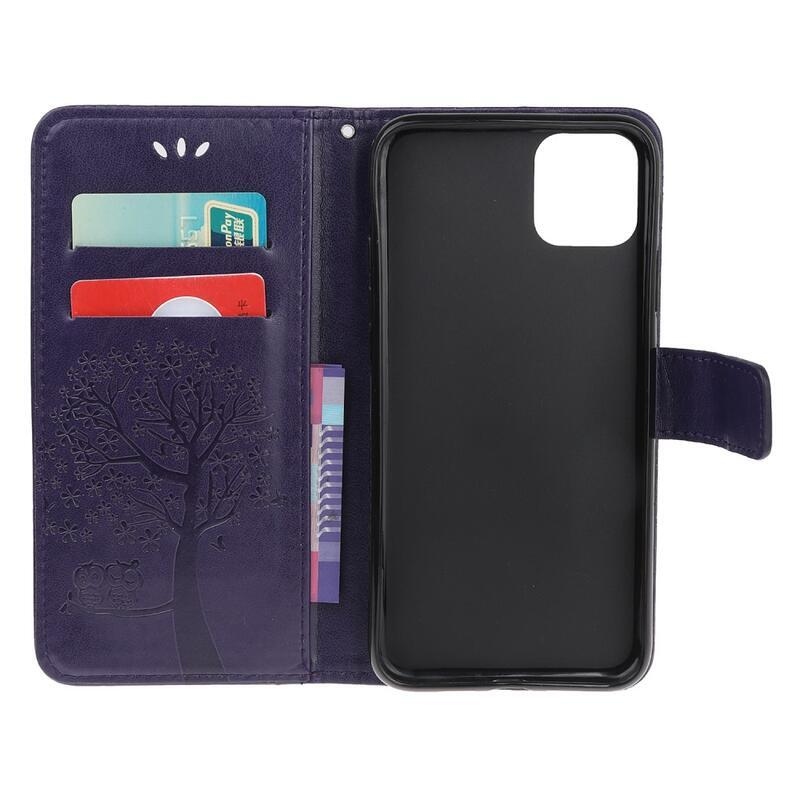 Tree PU kožené peněženkové pouzdro na mobil Samsung Galaxy A22 5G - tmavěfialové