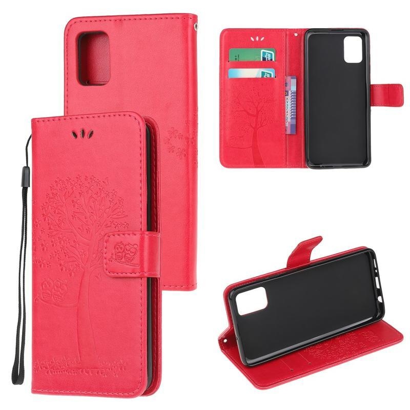 Tree PU kožené peněženkové pouzdro na mobil Samsung Galaxy A31 - červené