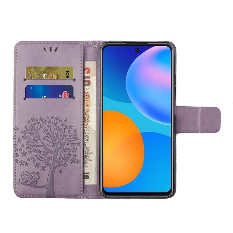 Tree PU kožené peněženkové pouzdro na mobil Samsung Galaxy A32 4G - světlefialové