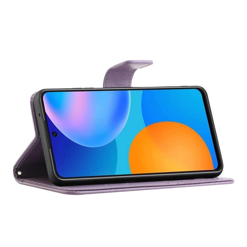 Tree PU kožené peněženkové pouzdro na mobil Samsung Galaxy A32 4G - světlefialové