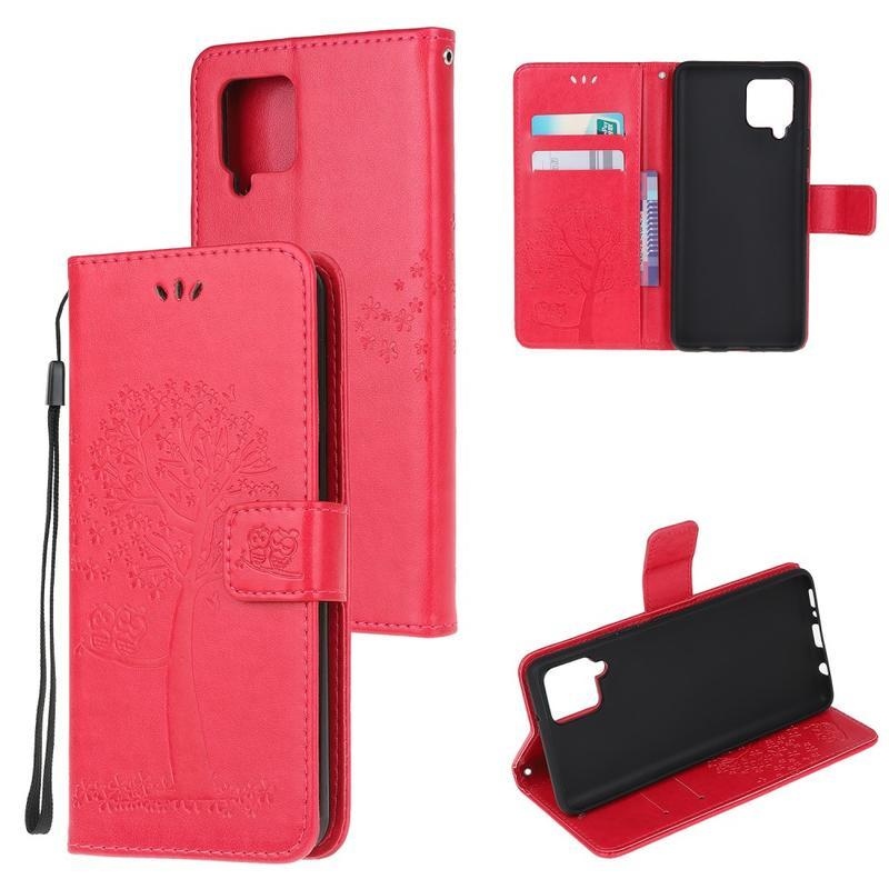 Tree PU kožené peněženkové pouzdro na mobil Samsung Galaxy A42 5G - červené