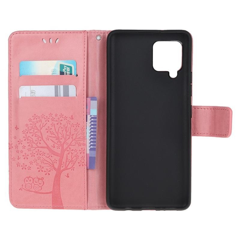 Tree PU kožené peněženkové pouzdro na mobil Samsung Galaxy A42 5G - růžové