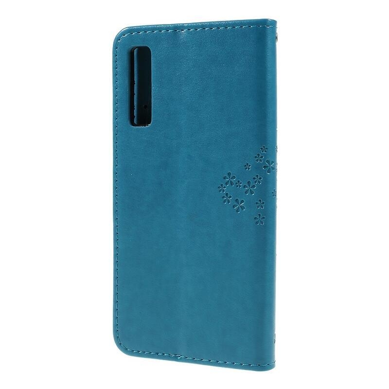 Tree PU kožené peněženkové pouzdro na mobil Samsung Galaxy A7 (2018) - modré