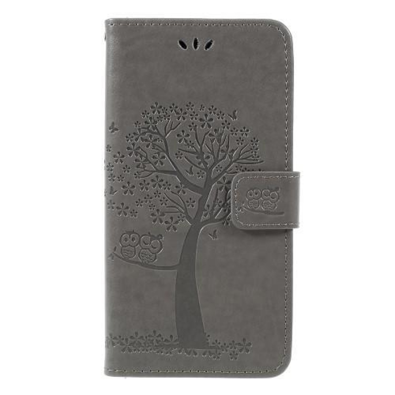 Tree PU kožené peněženkové pouzdro na mobil Samsung Galaxy A7 (2018) - šedé