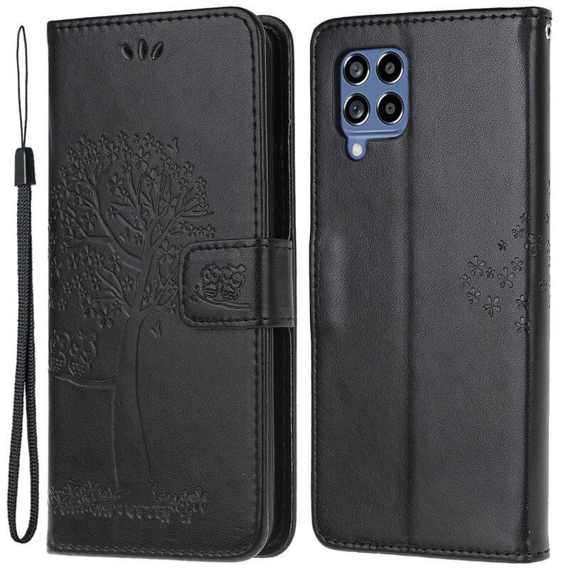 Tree PU kožené peněženkové pouzdro na mobil Samsung Galaxy M53 5G - černé