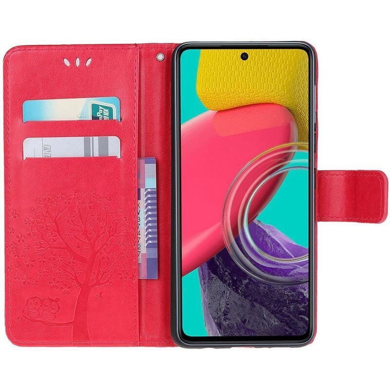 Tree PU kožené peněženkové pouzdro na mobil Samsung Galaxy M53 5G - červené
