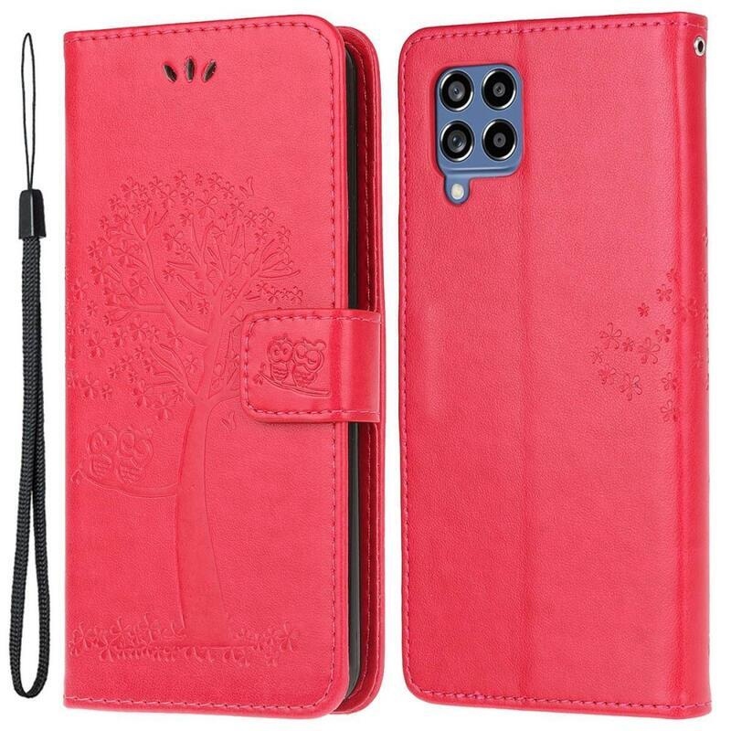 Tree PU kožené peněženkové pouzdro na mobil Samsung Galaxy M53 5G - červené