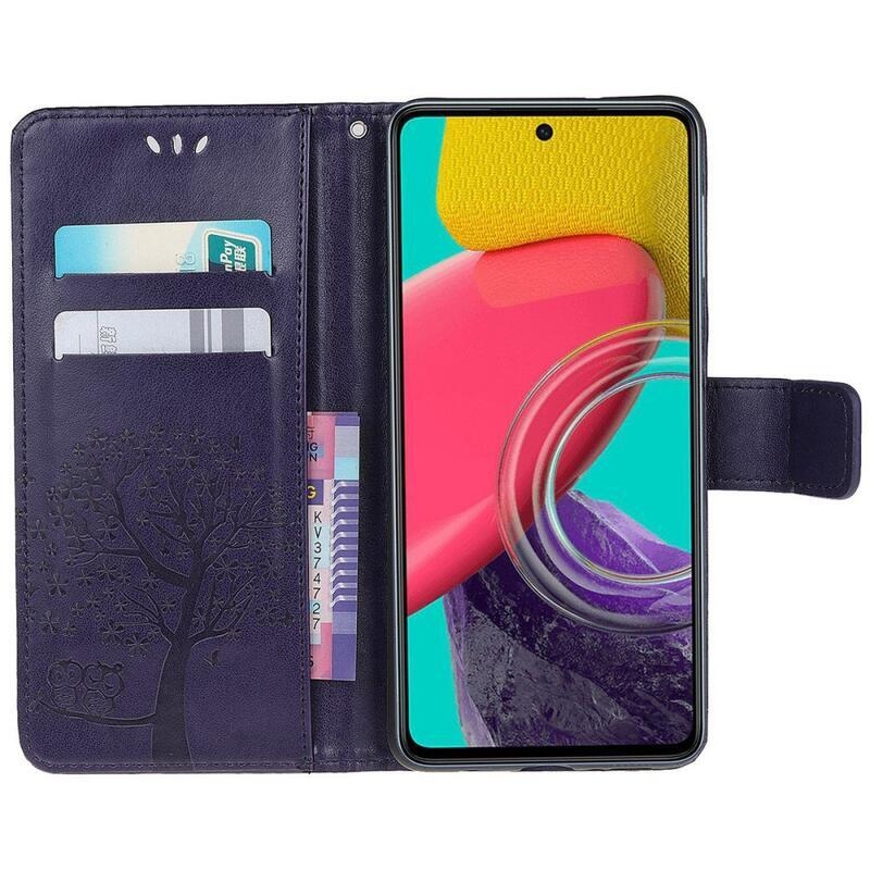 Tree PU kožené peněženkové pouzdro na mobil Samsung Galaxy M53 5G - tmavěfialové