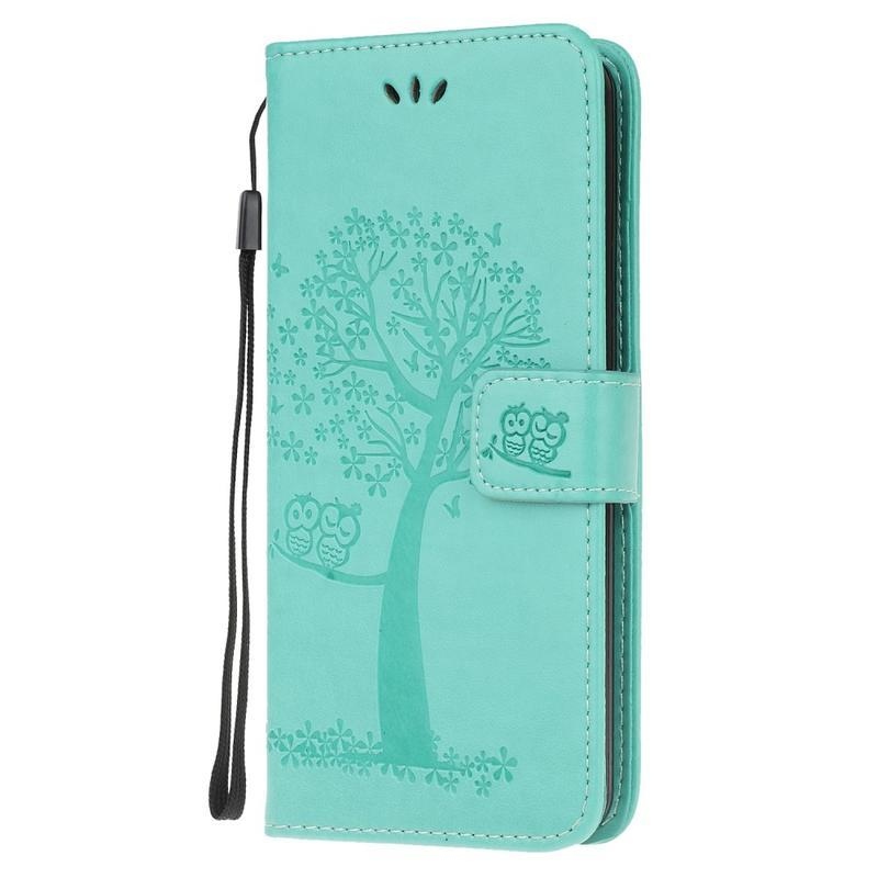 Tree PU kožené peněženkové pouzdro na mobil Samsung Galaxy Note 10 Lite - cyan