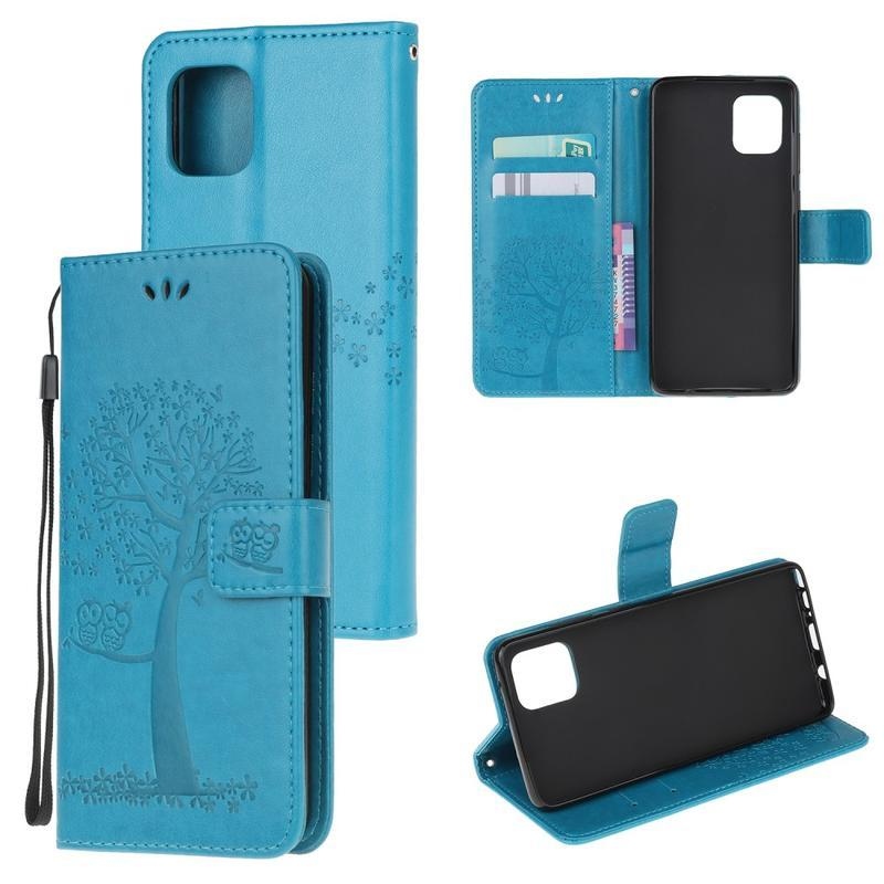 Tree PU kožené peněženkové pouzdro na mobil Samsung Galaxy Note 10 Lite - modrá