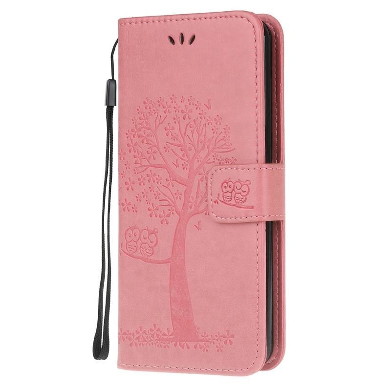 Tree PU kožené peněženkové pouzdro na mobil Samsung Galaxy Note 10 Lite - růžové