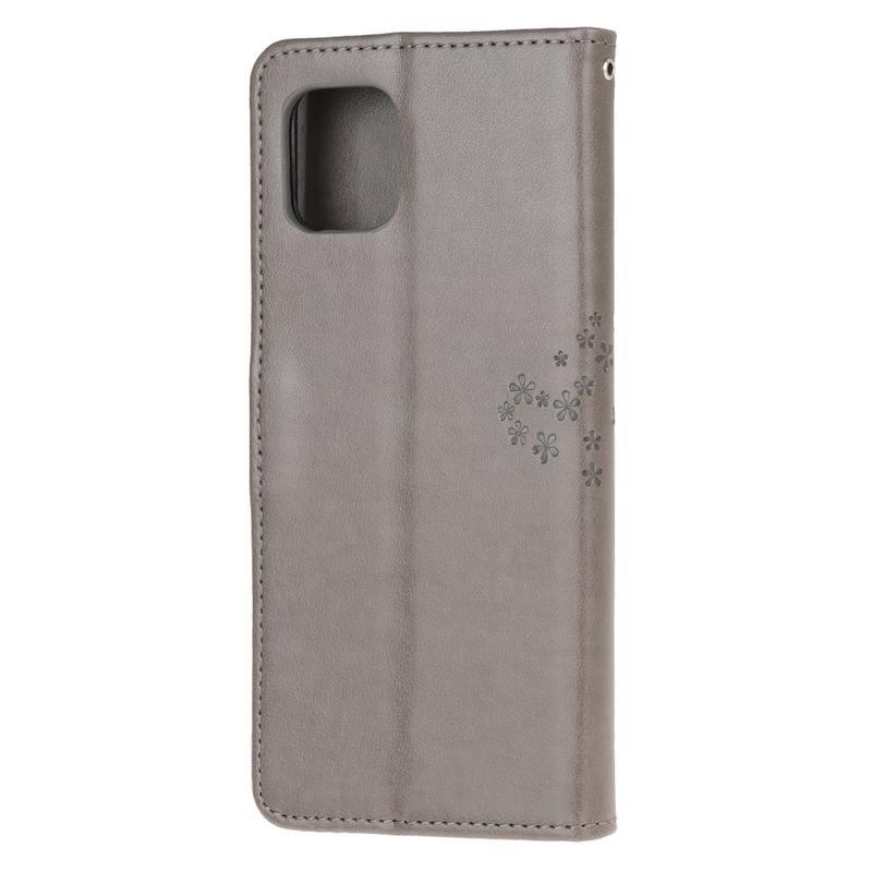 Tree PU kožené peněženkové pouzdro na mobil Samsung Galaxy Note 10 Lite - šedá