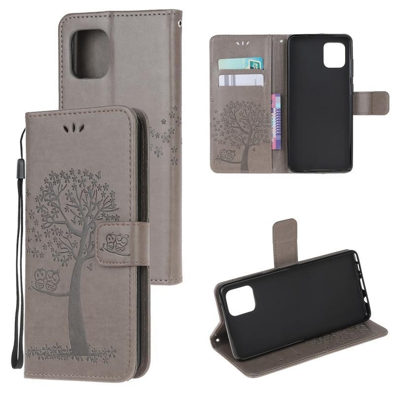 Tree PU kožené peněženkové pouzdro na mobil Samsung Galaxy Note 10 Lite - šedá