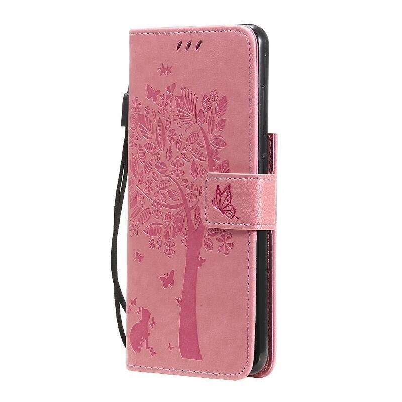 Tree PU kožené peněženkové pouzdro na mobil Samsung Galaxy S21 FE 5G - růžové