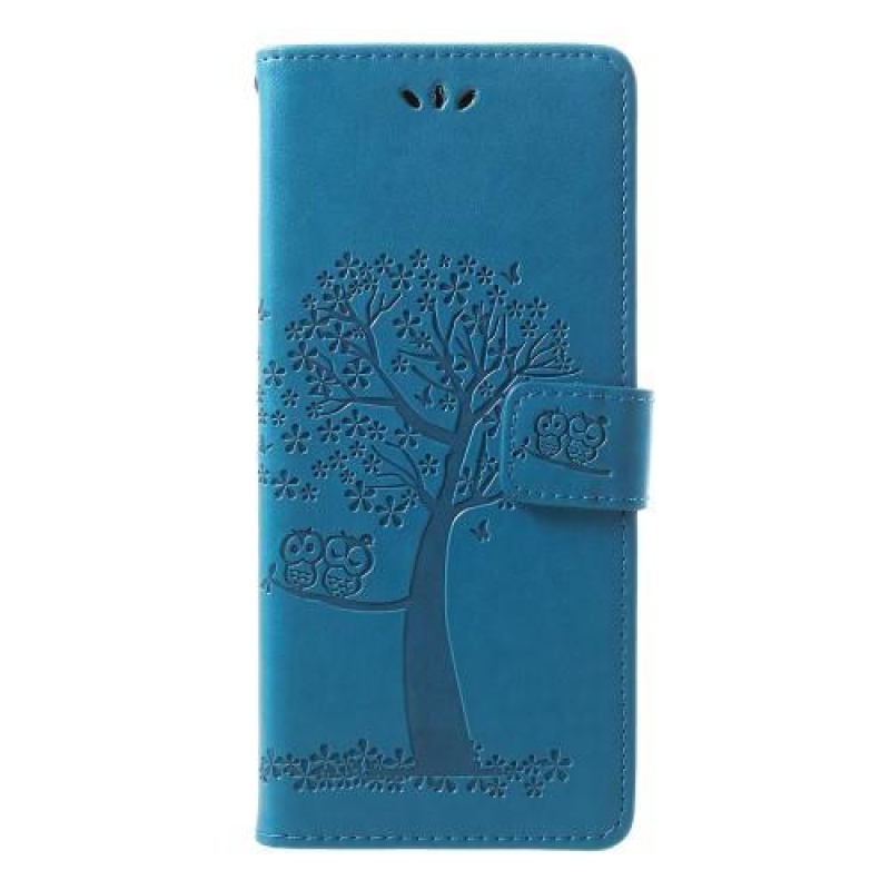 Tree PU kožené peněženkové pouzdro na mobil Sony Xperia 1 - modrý