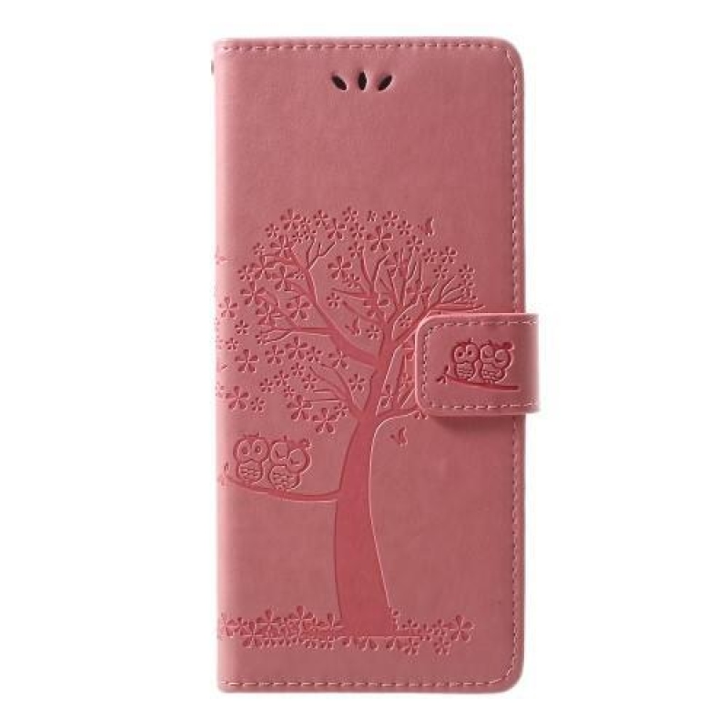 Tree PU kožené peněženkové pouzdro na mobil Sony Xperia 1 - růžový