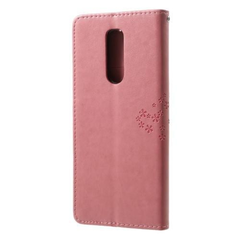 Tree PU kožené peněženkové pouzdro na mobil Sony Xperia 1 - růžový