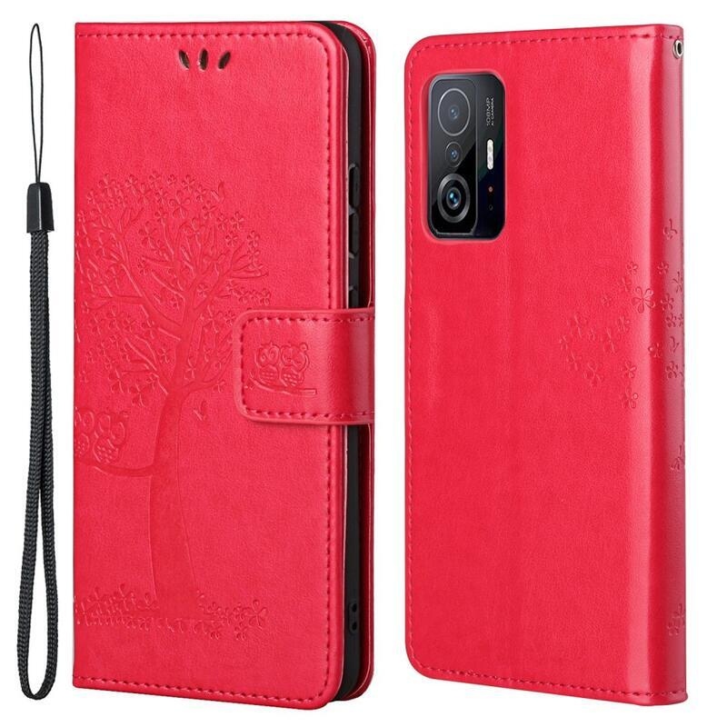 Tree PU kožené peněženkové pouzdro na mobil Xiaomi 11T/11T Pro - červené
