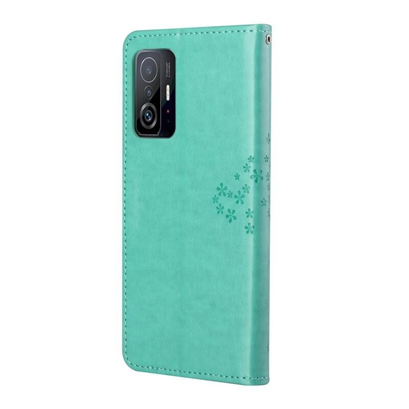 Tree PU kožené peněženkové pouzdro na mobil Xiaomi 11T/11T Pro - cyan